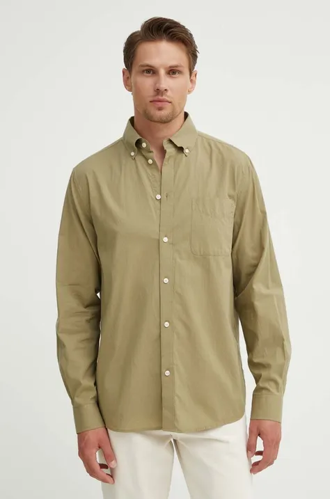 Хлопковая рубашка Les Deux мужская цвет зелёный regular воротник button-down LDM410183