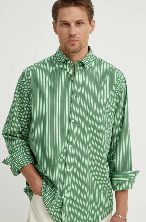 Хлопковая рубашка Les Deux мужская цвет зелёный regular классический воротник LDM410184