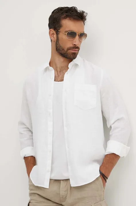 Lněná košile Vilebrequin CAROUBIS bílá barva, regular, s klasickým límcem, CRSU3U00