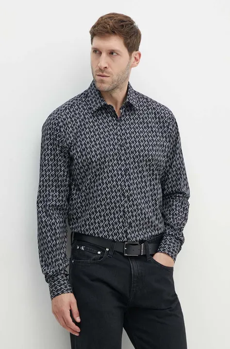 Βαμβακερό πουκάμισο Karl Lagerfeld ανδρικό, χρώμα: μαύρο, 543678.605000
