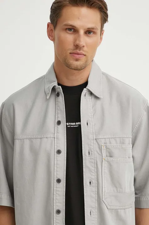 Džínová košile G-Star Raw pánská, šedá barva, relaxed, s klasickým límcem, D24603-D551
