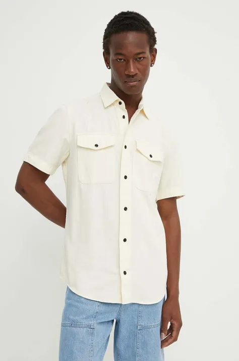 Bavlnená košeľa G-Star Raw pánska, béžová farba, slim, s klasickým golierom, D19751-D454