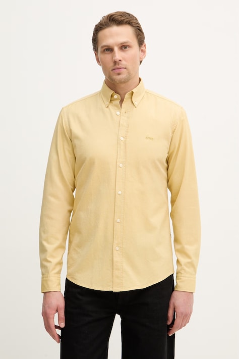 BOSS Orange koszula bawełniana męska kolor żółty regular z kołnierzykiem button-down 50519707