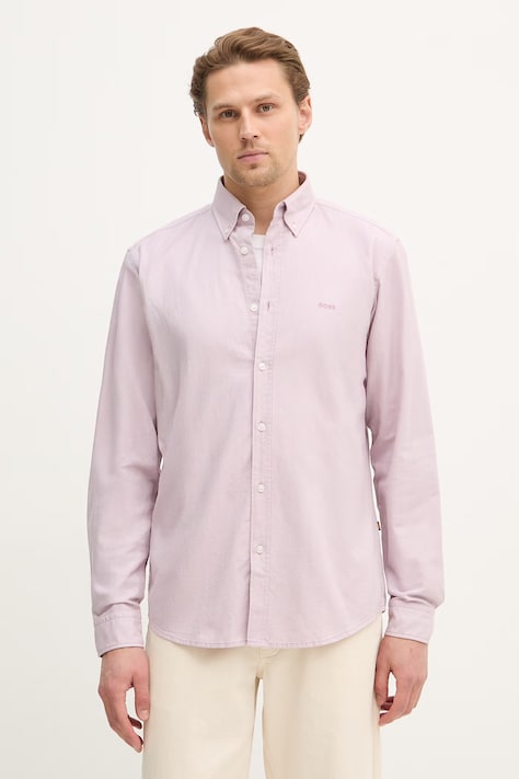 BOSS Orange koszula bawełniana męska kolor różowy regular z kołnierzykiem button-down 50519707