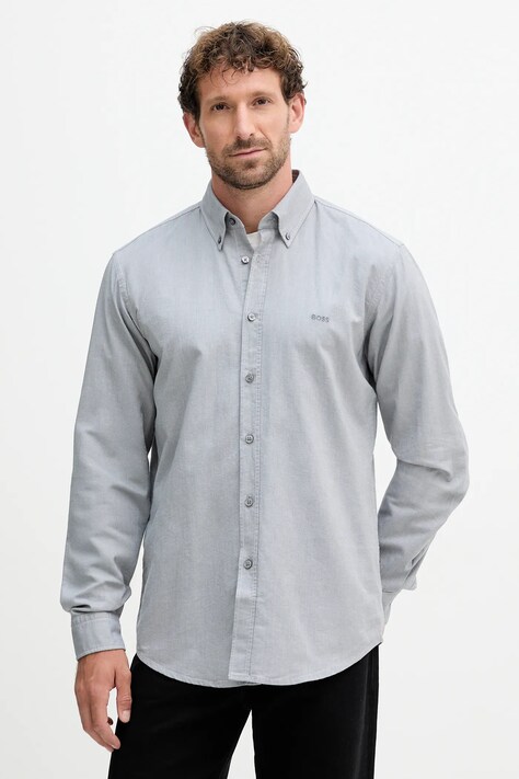 BOSS Orange cămașă din bumbac culoarea verde, cu guler button-down, regular, 50519707