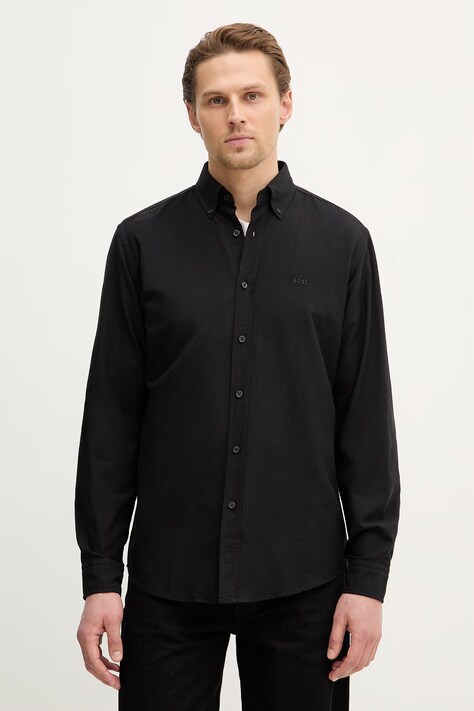 BOSS Orange koszula bawełniana męska kolor czarny regular z kołnierzykiem button-down 50519707