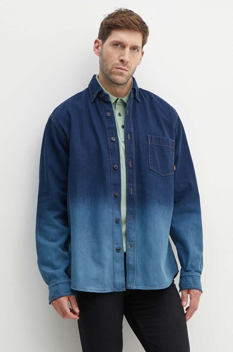 Boss Orange camasa jeans barbati, culoarea albastru marin, cu guler button-down, relaxed, 50520967