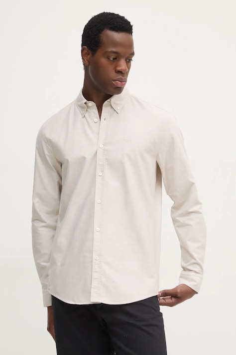 BOSS koszula bawełniana męska kolor beżowy slim z kołnierzykiem button-down 50520265