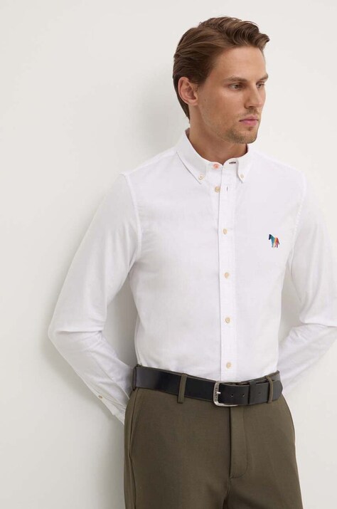 Хлопковая рубашка PS Paul Smith мужская цвет белый regular классический воротник M2R.599R.N21846