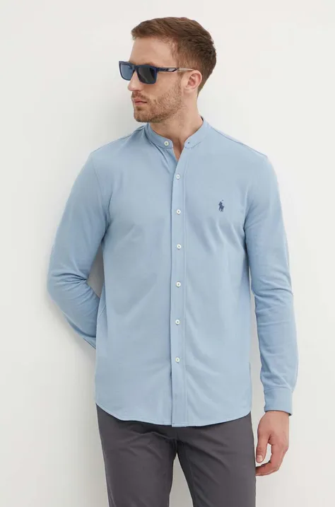 Polo Ralph Lauren koszula bawełniana męska kolor niebieski regular ze stójką 710742468