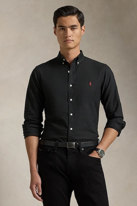 Polo Ralph Lauren camicia in cotone uomo colore nero 710767828
