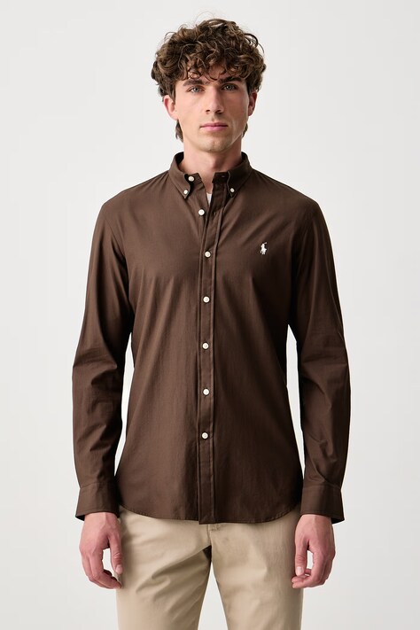 Polo Ralph Lauren Koszula męska bawełniana z elastanem brązowa gładka 710929348