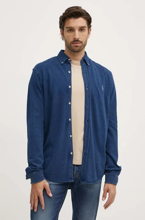 Хлопковая рубашка Polo Ralph Lauren мужская цвет синий regular воротник button-down 710942864