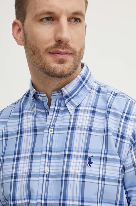 Риза Polo Ralph Lauren мъжка в синьо със стандартна кройка с яка с копче 710944617