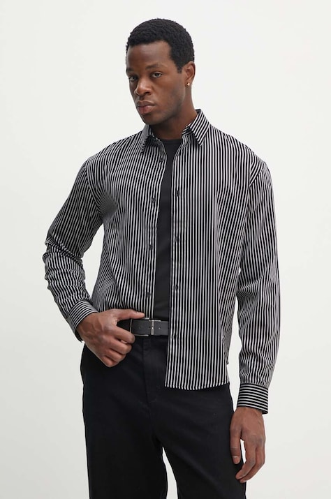 Bavlněná košile Armani Exchange černá barva, regular, s klasickým límcem, 6DZCL5 ZN5FZ