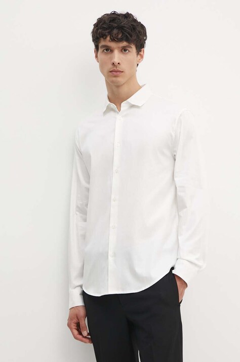 Armani Exchange camasa barbati, culoarea bej, cu guler clasic, regular, 6DZCL6 ZN10Z