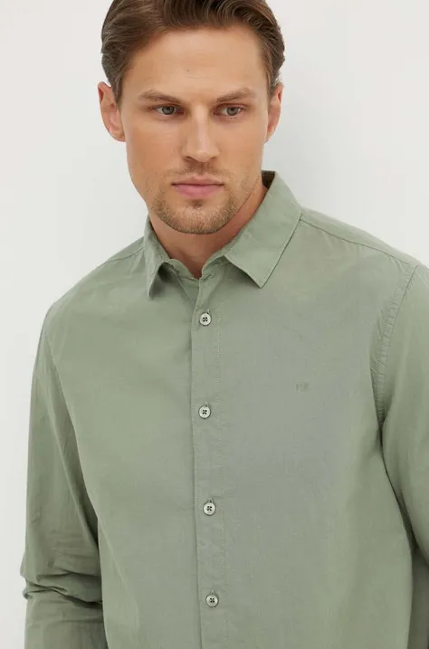Хлопковая рубашка Pepe Jeans MARCEL мужская цвет зелёный regular классический воротник PM308566