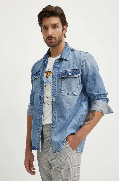 Džínová košile Pepe Jeans RELAXED OVERSHIRT pánská, regular, s klasickým límcem, PM308585MP7