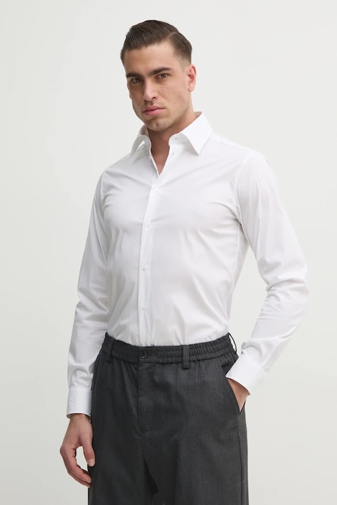 Сорочка United Colors of Benetton чоловіча колір білий slim класичний комір 5X3LUQ049