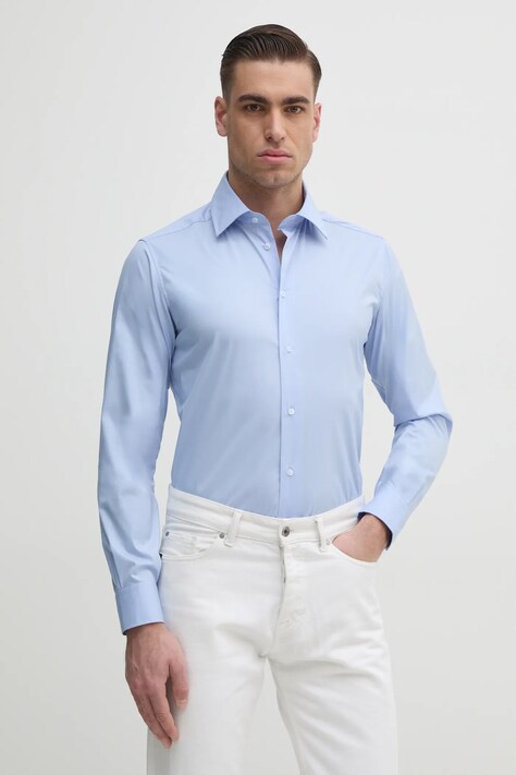 Košile United Colors of Benetton pánská, modrá barva, slim, s klasickým límcem, 5X3LUQ049