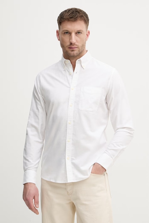 United Colors of Benetton риза мъжка памучна бяла 5FGBUQ04C