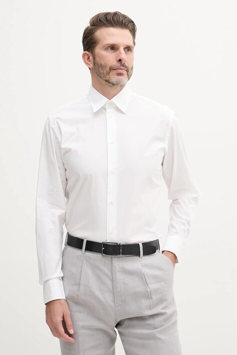 United Colors of Benetton cămașă din bumbac bărbați, culoarea alb, cu guler clasic, regular, 53ZDUQ04A