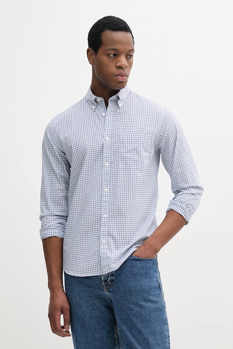 Хлопковая рубашка United Colors of Benetton мужская цвет белый regular воротник button-down 52MCUQ04B