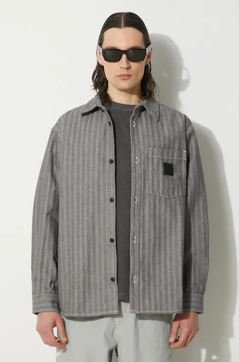 Bavlnená košeľa Carhartt WIP Menard pánska, šedá farba, voľný strih, s klasickým golierom, I033577.9102