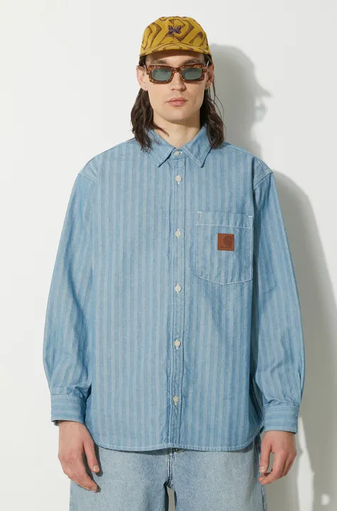 Rifľová košeľa Carhartt WIP Menard pánska, voľný strih, s klasickým golierom, I033577.102