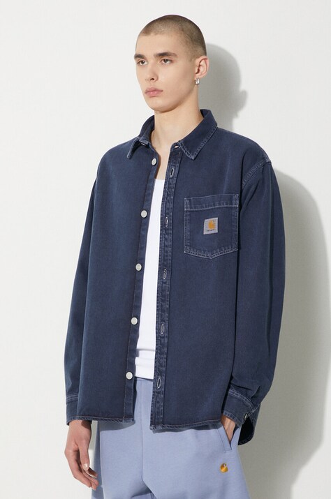 Džínová košile Carhartt WIP George Shirt pánská, tmavomodrá barva, regular, s klasickým límcem, I033750.29L4J