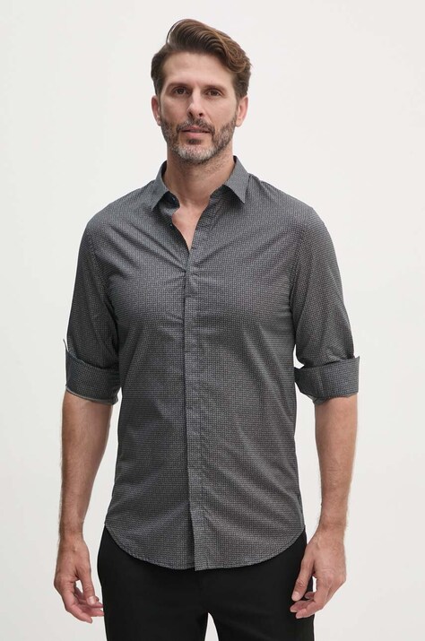 Armani Exchange camasa barbati, culoarea albastru marin, cu guler clasic, slim, 6DZC25 ZNEAZ