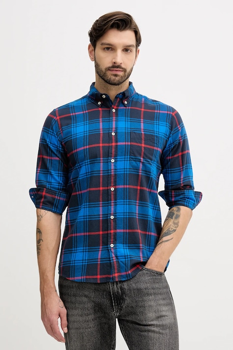 United Colors of Benetton koszula bawełniana męska kolor niebieski regular z kołnierzykiem button-down 5TCRUQ04W