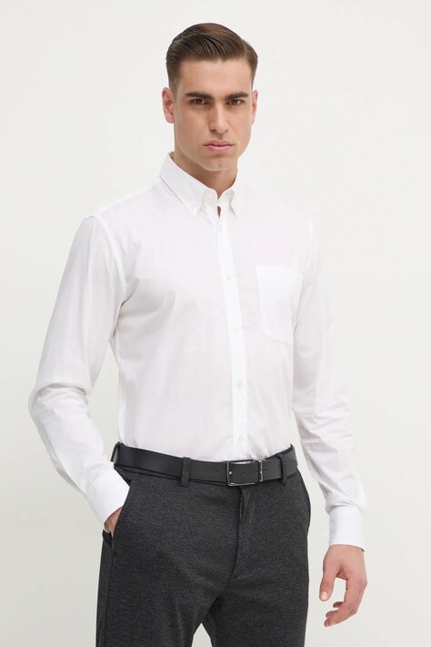 United Colors of Benetton koszula bawełniana męska kolor biały regular z kołnierzykiem button-down 5KQRUQ04B