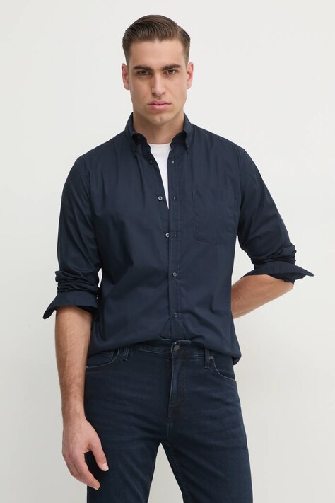 United Colors of Benetton cămașă din bumbac bărbați, culoarea bleumarin, cu guler button-down, regular, 5KQRUQ04B