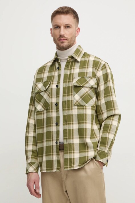 United Colors of Benetton cămașă bărbați, culoarea verde, cu guler clasic, relaxed, 5KMFUQ050