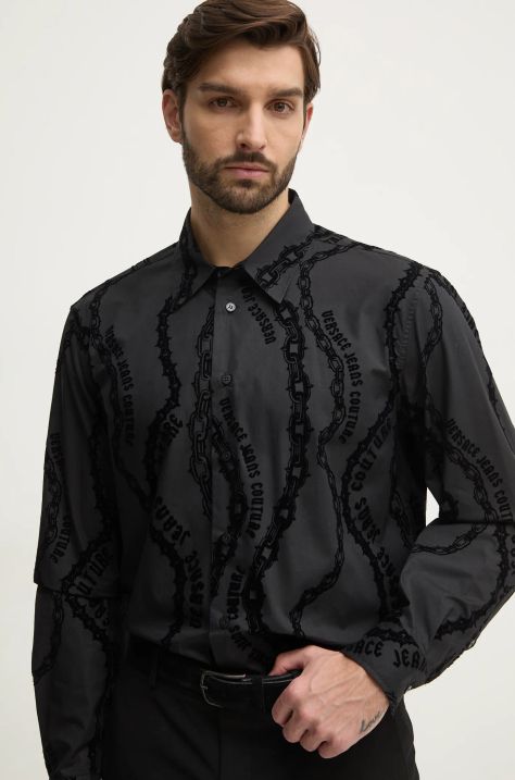 Versace Jeans Couture camicia in cotone uomo colore nero  77GAL2R0 NS509