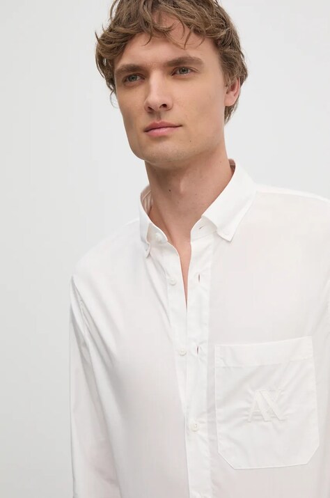 Хлопковая рубашка Armani Exchange мужская цвет белый regular воротник button-down 6DZC21 ZN2VZ