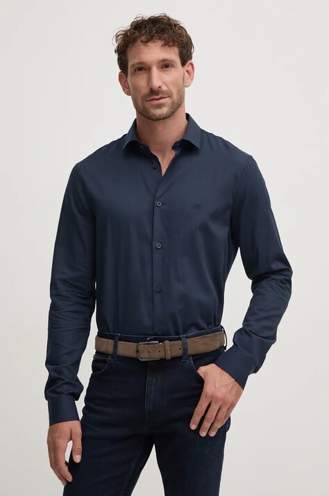 Armani Exchange camasa din bumbac barbati, culoarea albastru marin, cu guler italian, regular, 6DZC22 ZN5SZ