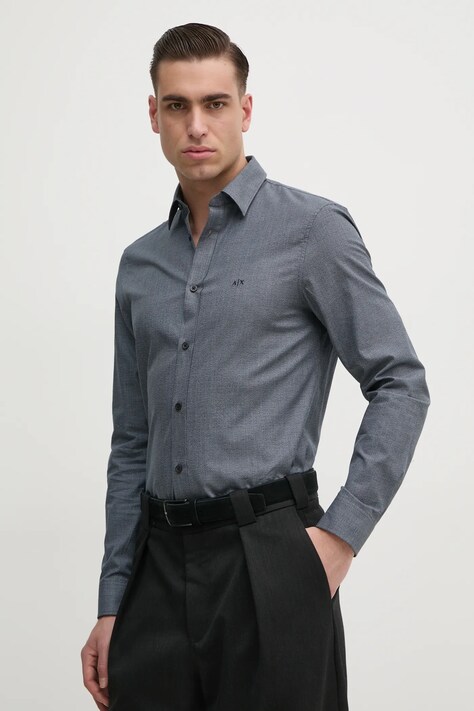 Košile Armani Exchange pánská, šedá barva, regular, s klasickým límcem, 6DZC30 ZN5UZ