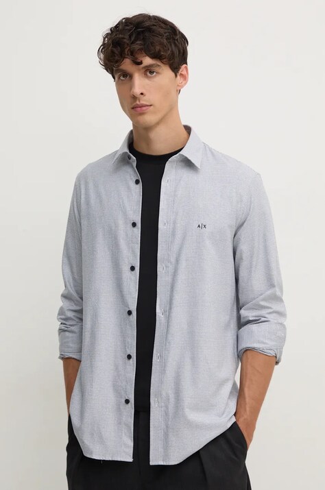 Armani Exchange camasa barbati, culoarea gri, cu guler clasic, regular, 6DZC30 ZN5UZ
