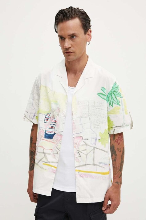 Desigual camasa din bumbac ALPHONSE barbati, culoarea alb, relaxed, 24WMCW05