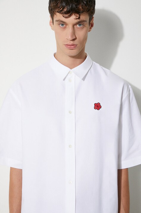Памучна риза Kenzo Boke Flower Crest Shortsleeve Shirt мъжка в бяло със свободна кройка с класическа яка FE65CH1239LO.01