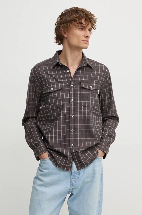 Pepe Jeans camasa MESSON barbati, culoarea maro, cu guler clasic, regular, PM308731