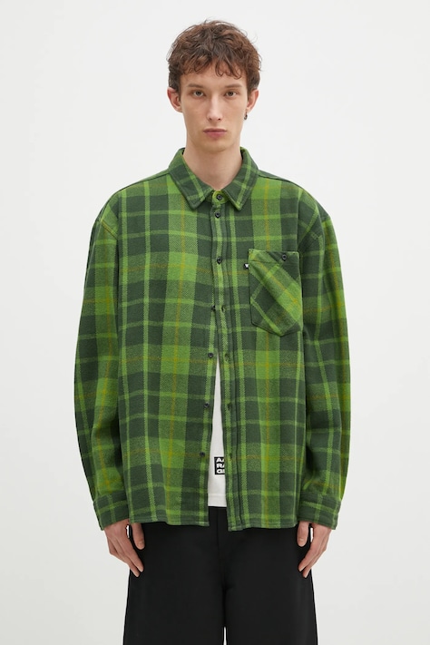 Bavlněná košile Wood Wood Day Heavy Flannel Shirt GOTS zelená barva, relaxed, 10325302.5167