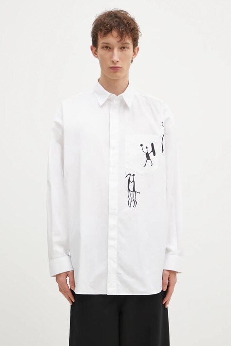 Bavlněná košile Wood Wood Rofus Oversized Print Shirt bílá barva, relaxed, s klasickým límcem, 12435315.1226