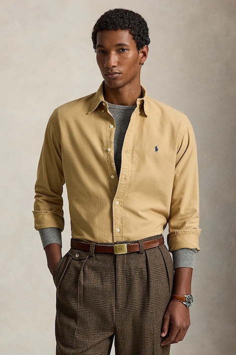 Polo Ralph Lauren Πουκάμισο βαμβακερό ανδρικό μπεζ απλό 710805564
