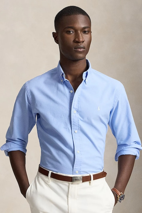 Polo Ralph Lauren koszula męska bawełniana niebieska gładka 710805564