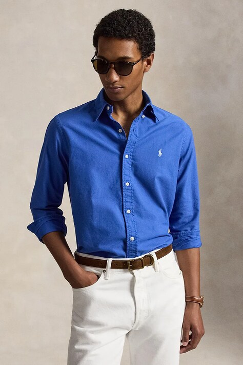 Polo Ralph Lauren koszula męska bawełniana niebieska gładka 710805564