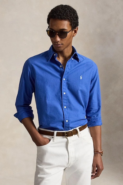 Polo Ralph Lauren koszula męska bawełniana niebieska gładka 710805564