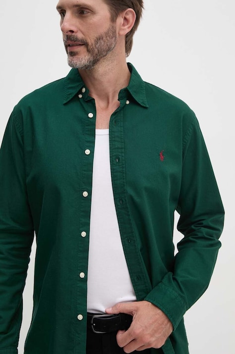 Polo Ralph Lauren camasa din bumbac barbati, culoarea verde, cu guler button-down, regular, 710805564